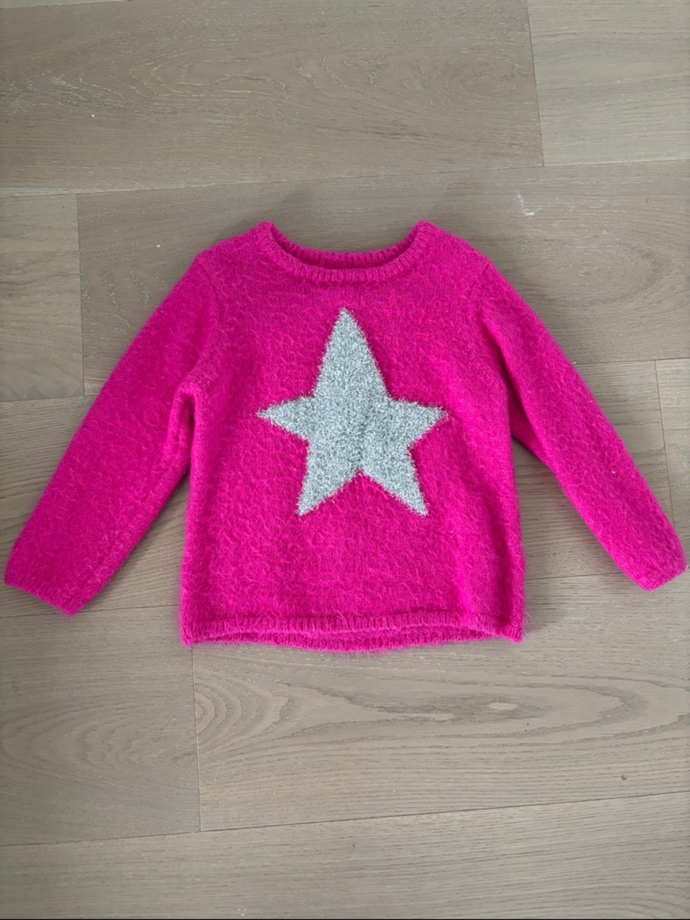 Hatley Hot Pink Fuzzy Sweater with Silver Star